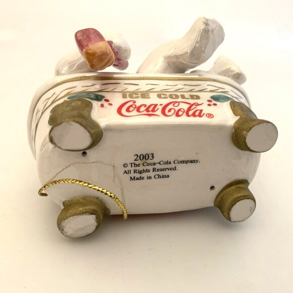 4 Coca-Cola Pearlescent Porcelain Xmas Ornaments 3 Santa 1 Polar Bear Vintage - Picture 15 of 15